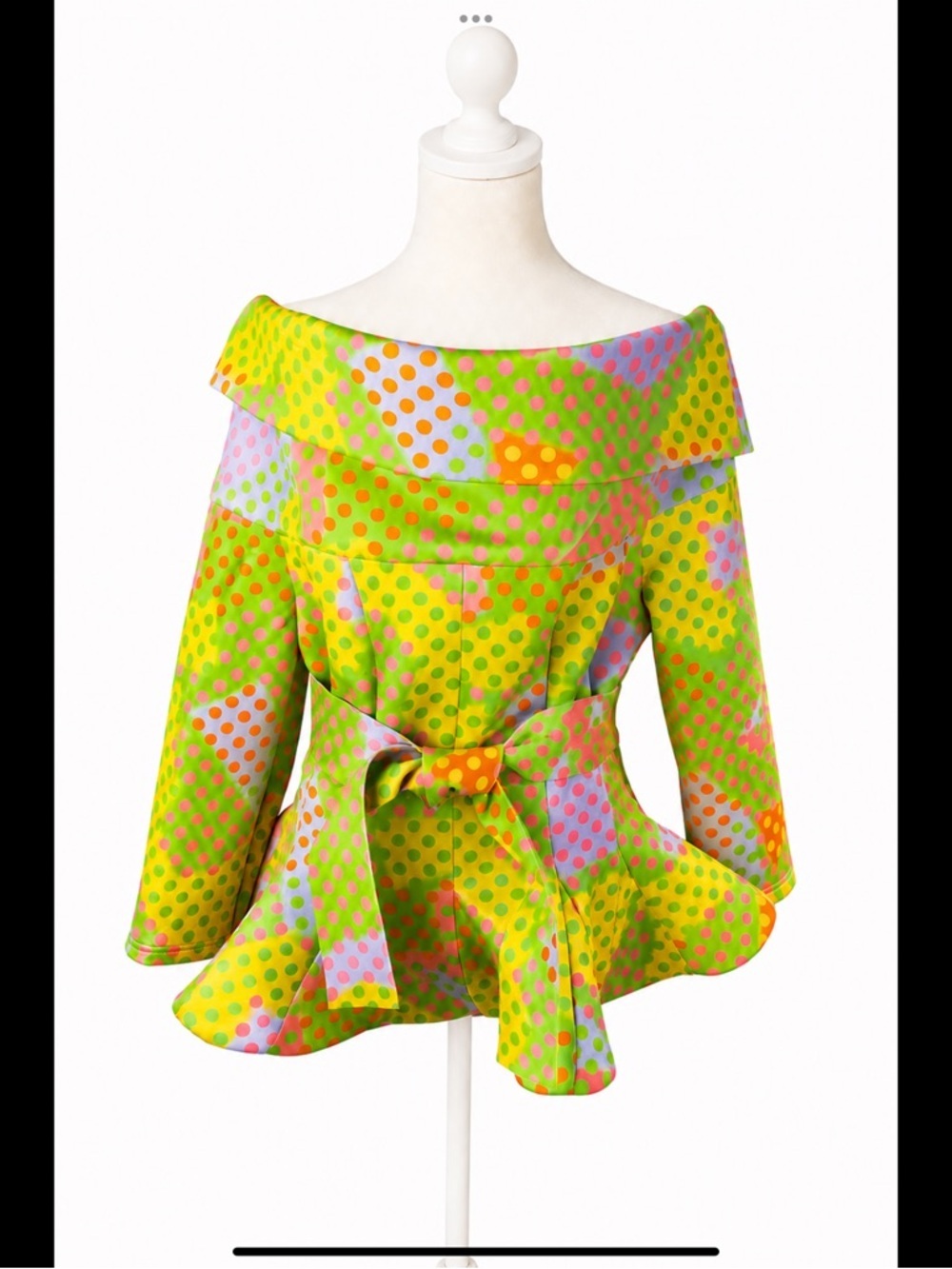 RAQUEL Off-Shoulder Polka Dot Peplum Blouse Large Statement Top